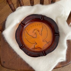 Vintage Large Amber Glass American Eagle Ashtray